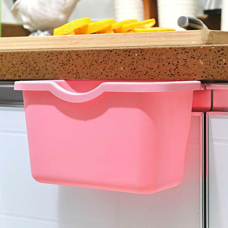 1Pc Hanging Trash Can Kitchen Cabinet Door Plastic Basket Hanging Trash Waste Dump Bin Desktop Storage Garbage Storage Box