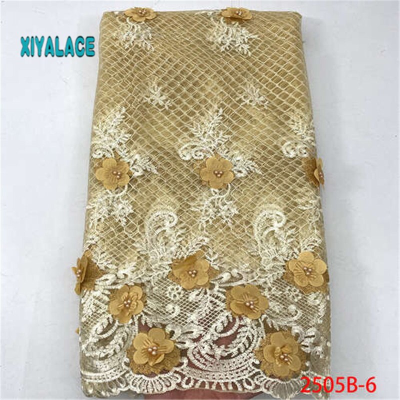 Afrikansk blondestof blonde 3d blomster tyl blondestof franske perler blondestof til festperler  ya2505b-2: 2505b-6