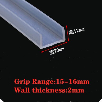 2 meters U-channel Silicone rubber shower door glass sealing tape Edge trim weathering edge guard: 20X12