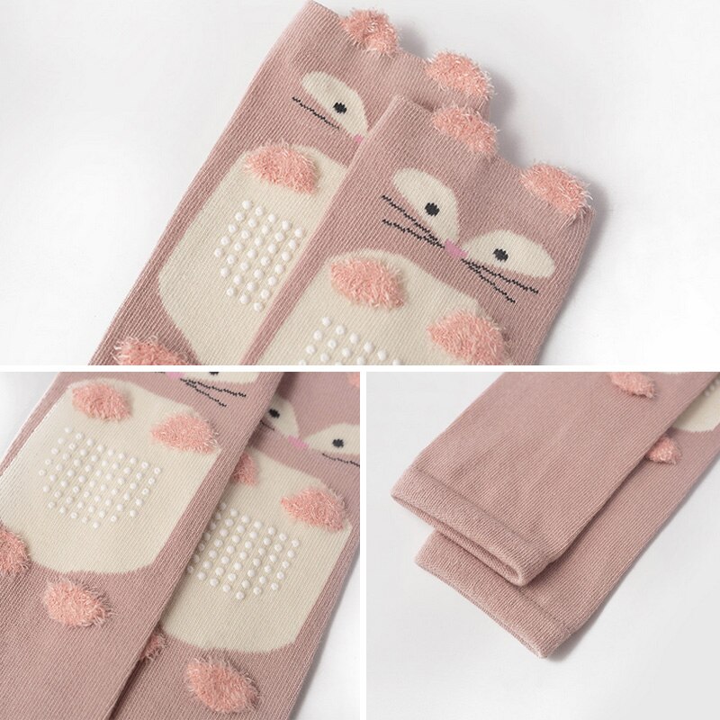 Joelheiras de raposa com desenhos, meias de joelho fofas para meninos e meninas engatinhando, outono e inverno, antiderrapantes e protetor de segurança para crianças