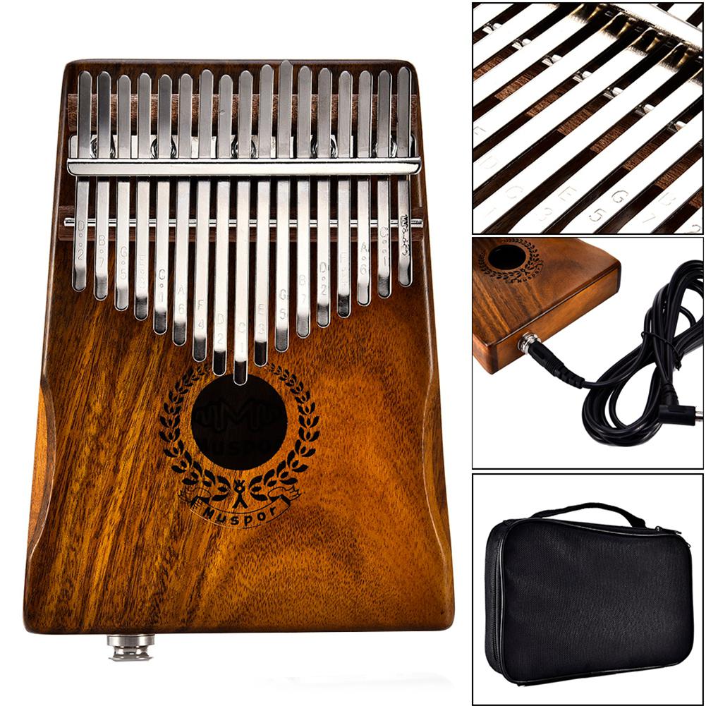 17 Keys EQ kalimba Acacia Thumb Piano Link Speaker Electric Pickup with Bag Cable 17 keys Solid Wood Kalimba Musical Instrument: Default Title