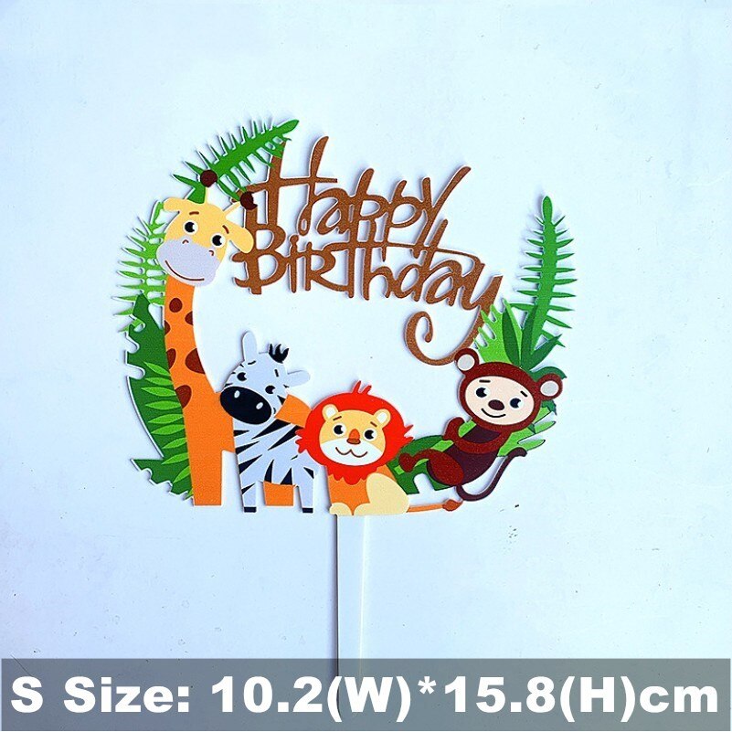 Jungle Animal Acrylic Cake Topper Jungle Theme Birthday Party Cake Decoration for Kids S/L Size: S 10.2cm