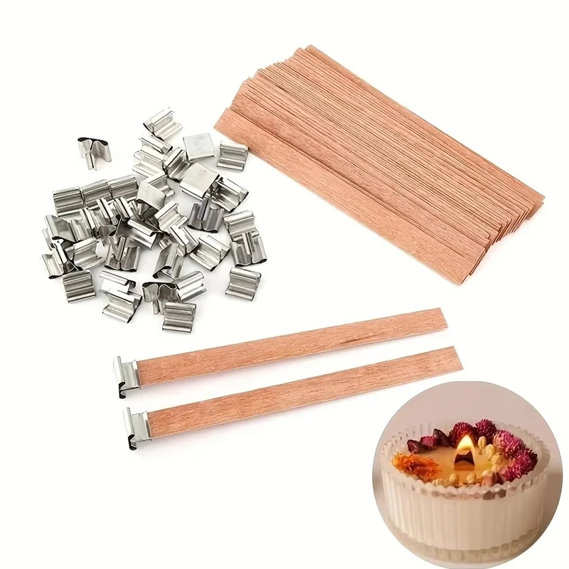 Mecha para velas de madera con lengüeta de sostenedor, núcleo de mecha para velas DIY, suministros para fabricación de velas, mecha de cera parfinada de soja hecha a mano, 10 Uds.