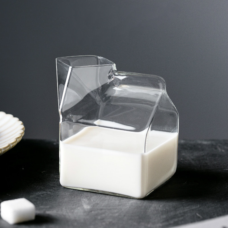 Japanse Stijl Glas Melk Cup Vierkante Melk Doos Magnetron Kan Warmte Thuis Keuken Servies Ontbijt Cup