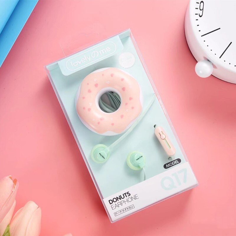 Cute Donuts Macaron Earphone 3.5mm In-ear Stereo Wired Earbuds with Mic Earphone Case for Kids Girls MP3 for IPhone Xiaomi