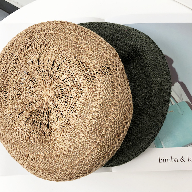 Boina de punto para mujer, gorro de estilo parisino, suave y ligero, boina de punto con recorte, transpirable, línea Staw