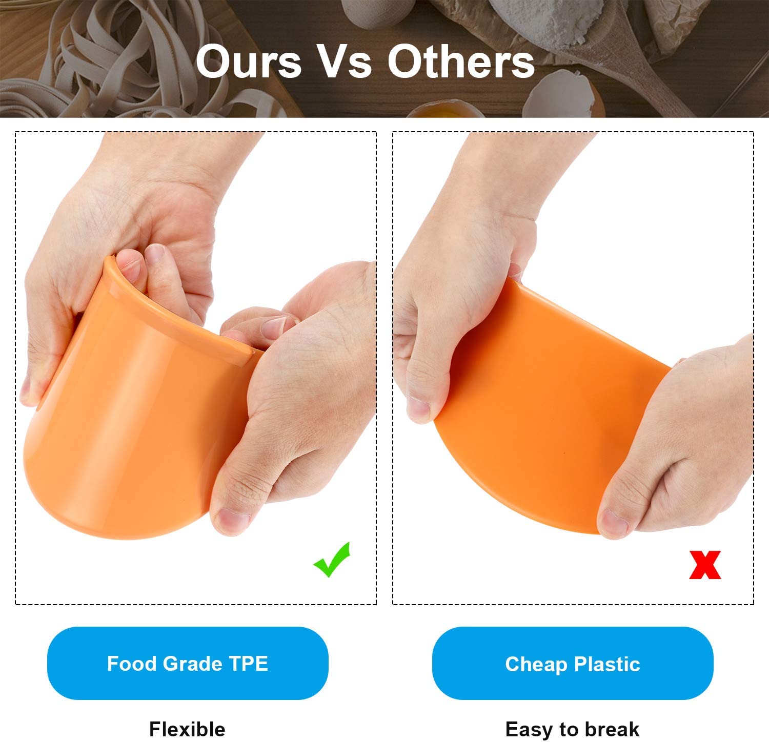 1 stk fleksibel bolleskrape deigskraper slikkepott multifunksjonell buet bakeskrape flat kant blandeskålskrape kutter