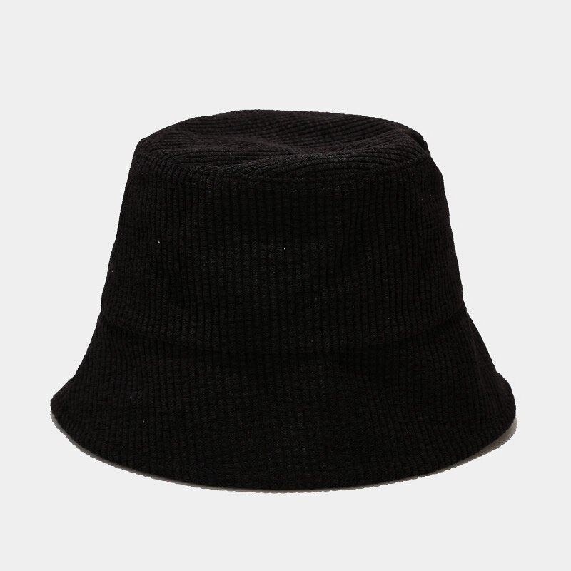 Efterår vinter solid spand hat enkelhed corduroy foldbar fisker hat udendørs solcreme trend bassin hat til elskere: Sort