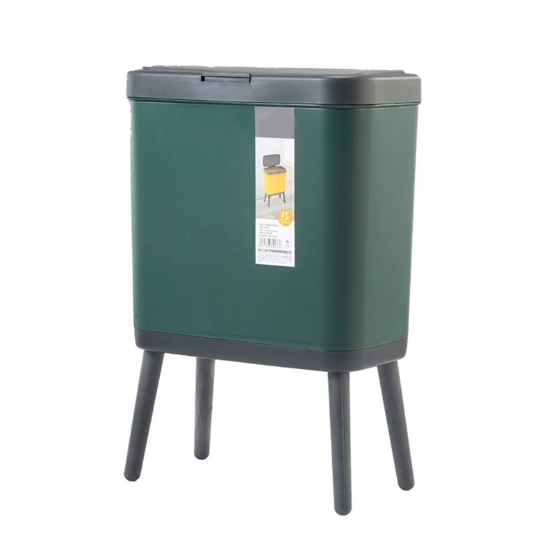 Poubelle créative à pied haut avec couvercle, grande capacité, Type presse, poubelle à déchets, 594C 15L: Green