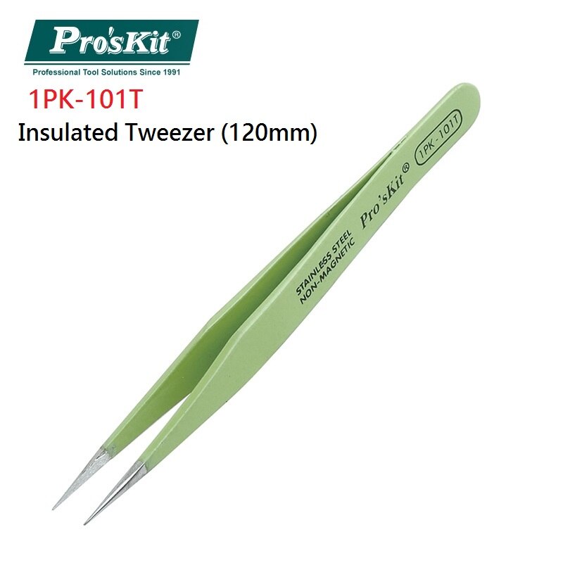 Pro'sKit-Pinzas magnéticas de aislamiento, puntas curvas de acero inoxidable, puntas finas, herramienta de mano: 1PK-101T