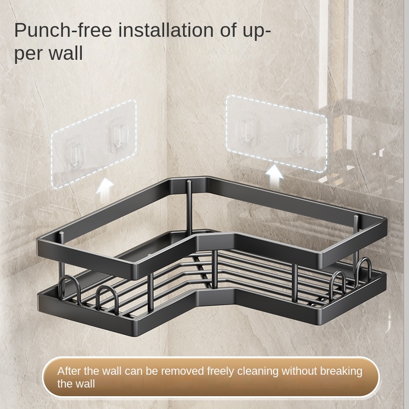 Badkamerplank, badkamerset, doucheplank, shampoorek, keukenkruidenrek, hoekrek, wandgemonteerd rek zonder spijkers, bad