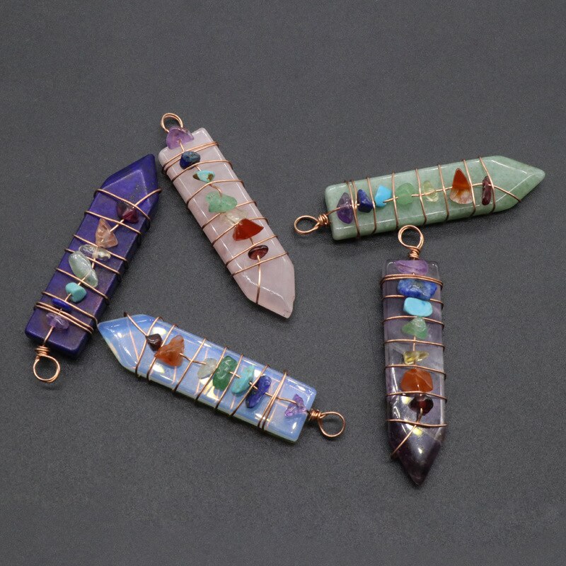 Reiki Handmade Wrap Pendulum 7 wisiorki czakry uzdrawiający kryształ naturalny klejnot kamień ametysty lazuryt Point miecz wisiorki