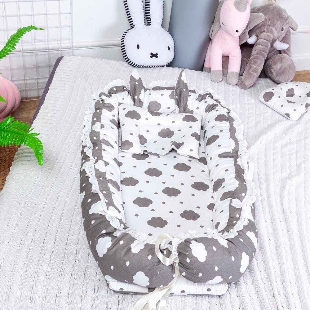 90*55cm Tragbare Baby Nest Bett Mit Kissen Kissen für Jungen Mädchen Reise Bett Infant Baumwolle Wiege Krippe neugeborenen Stubenwagen Bett