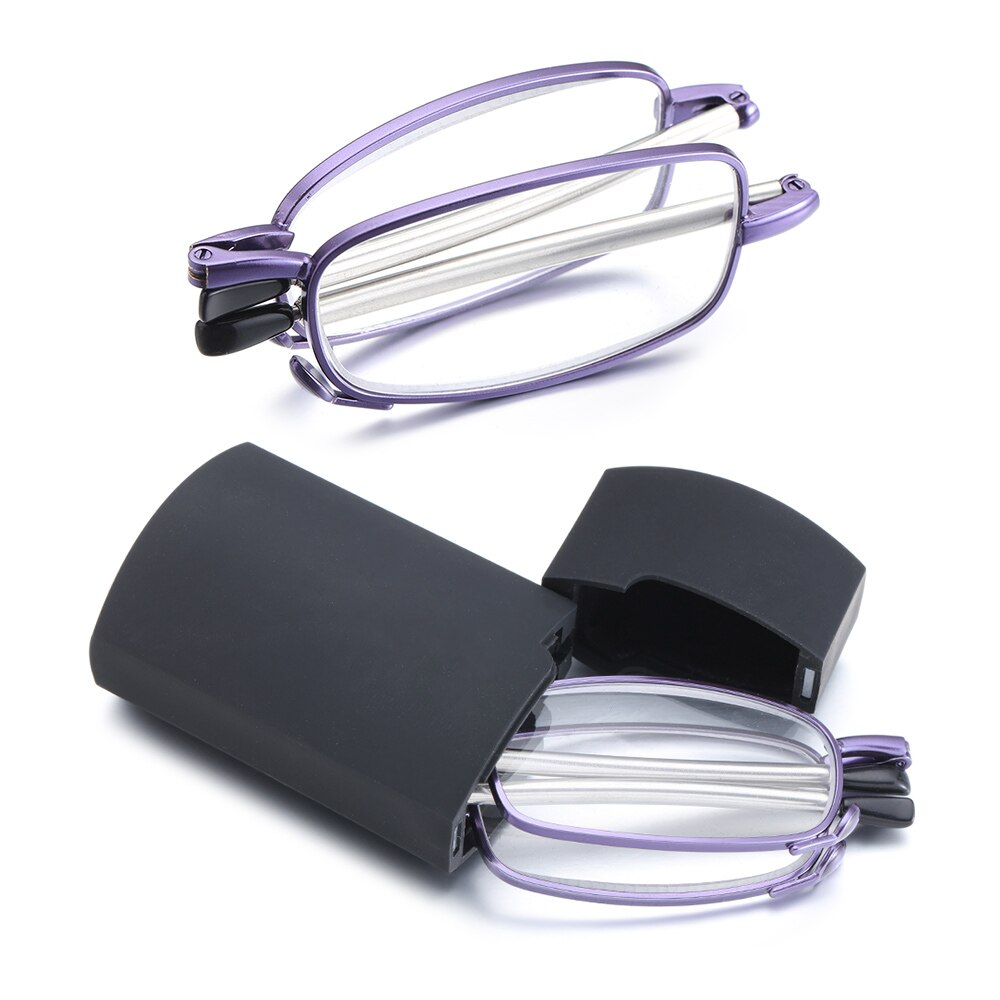 1PC Folding Reading Glasses Women With Case Portable Metal Telescopic Rotation High-definition Men Presbyopia Eyeglasses+1.0~4.0: GRAY / +100
