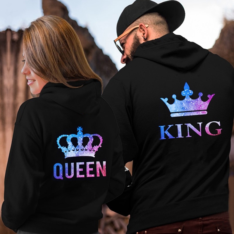 Sudadera para parejas King Queen ropa con estampado de corona para parejas sudadera de verano Casual Camisetas cuello redondo para parejas