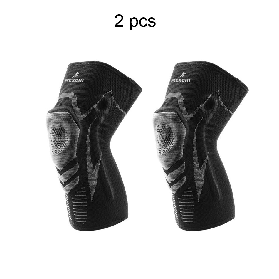 Basketbal Kniebeschermers Met Ondersteuning Silicon Gevoerde Elastische Antislip Patella Brace Kneepad Voor Fitness Gear Protector Tennis: 2 Pieces Black  M