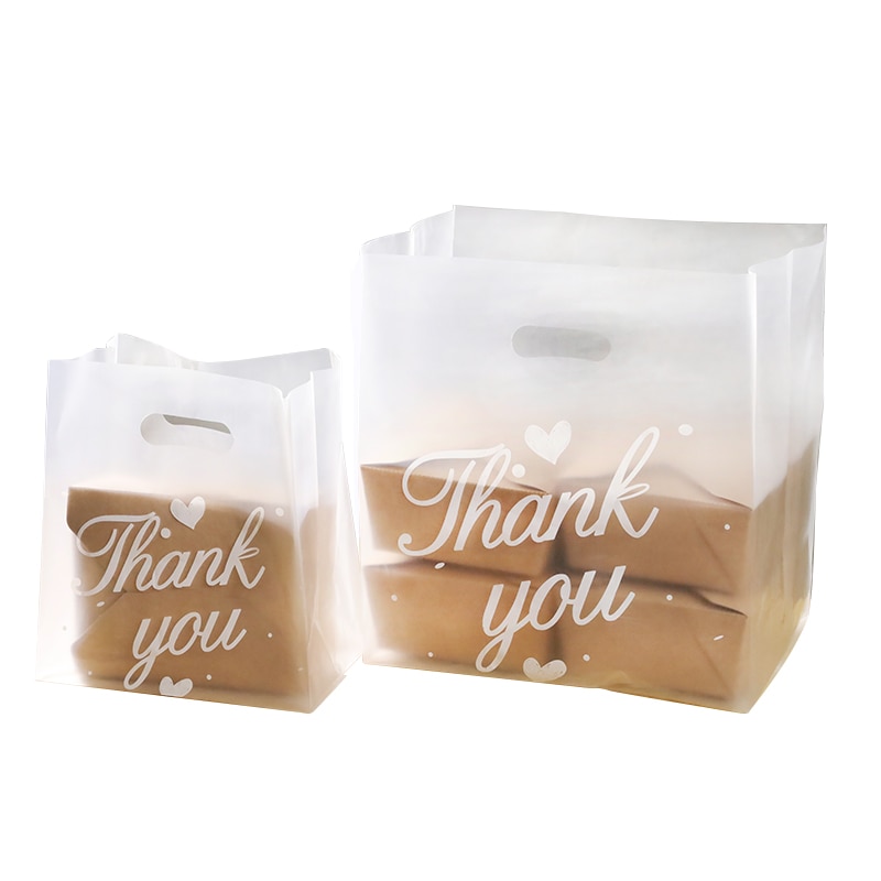 50 Stuks Dank U Plastic Zakken Natal Verpakking Zak Met Hand Boodschappentas Bruiloft Gunst Candy Cake Wrapping tassen