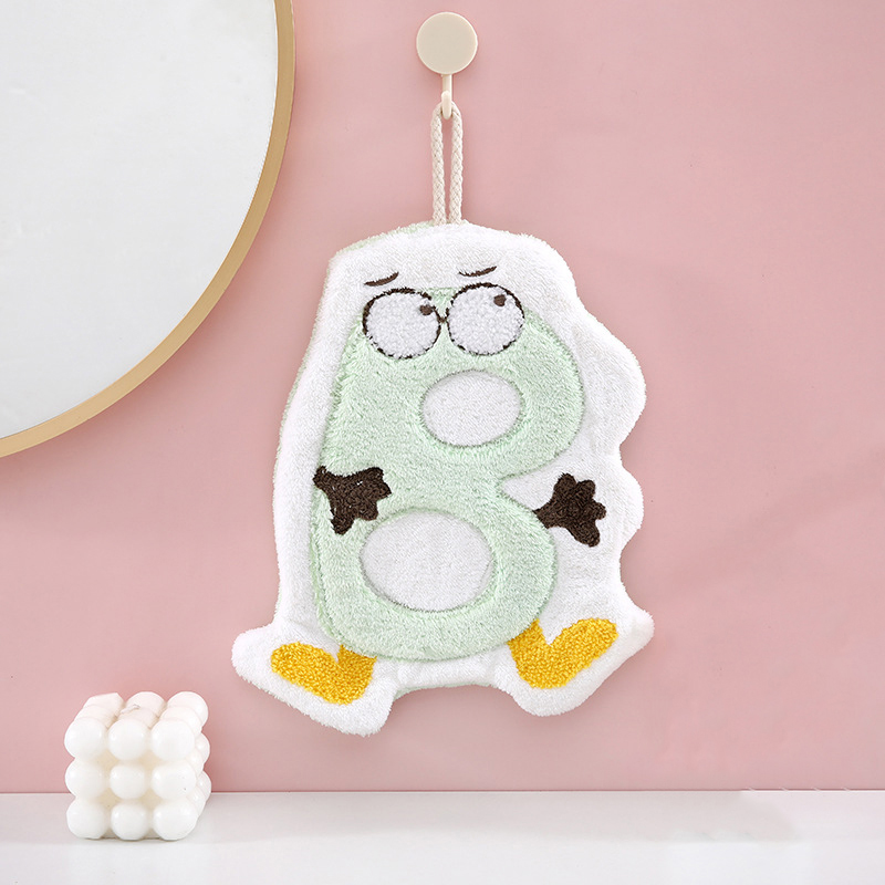 Asciugamano da cucina assorbente ad asciugatura rapida, per bambini, cartoni animati, anelli appesi, in microfibra, velluto corallo, bagno, camera da letto: green