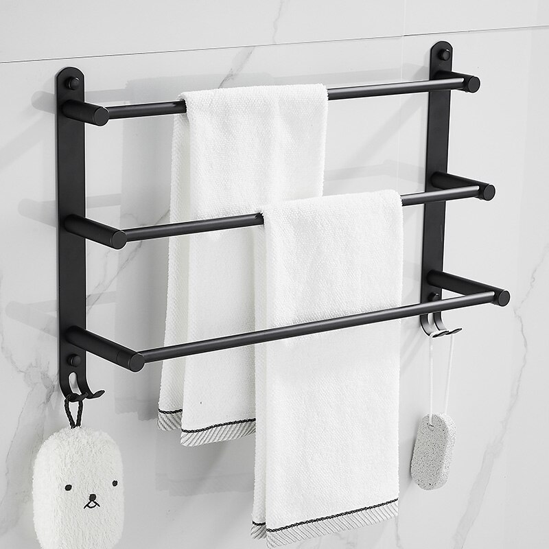 Bathroom stainless steel towel bar towel holderwall mounted screw free installation black towel holder shelfs racks with hooks