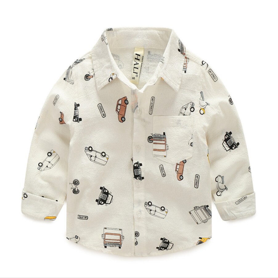 Camisa de algodão para crianças, blusa da moda para bebês meninos e meninas, camisa casual de algodão para primavera e outono com estampa de desenhos animados: 4 T