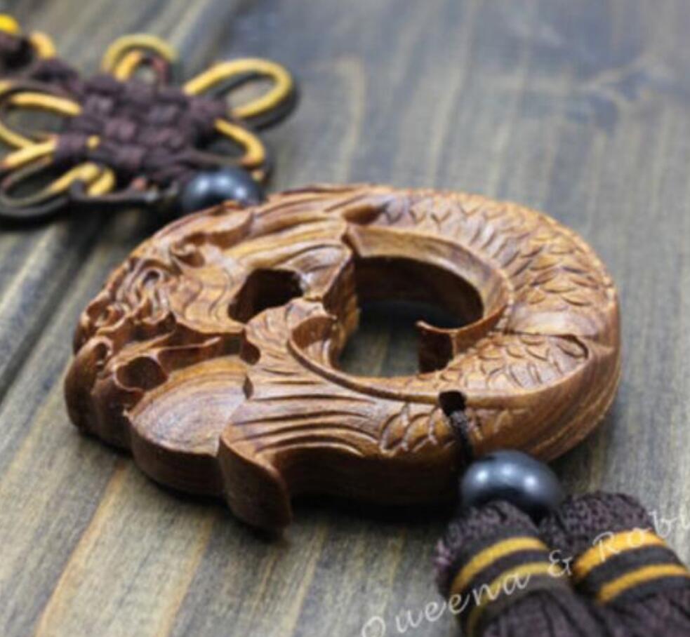 Copper Statue Wood Carved Chinese Dragon Carp Statue Car Pendant Amulet Sculpture Wooden Craft