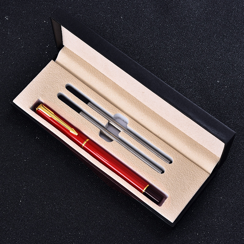 Caixa de presente embalagem luxo metal canetas esferográficas escola negócios escritório assinatura rolo caneta escrita estudante artigos de papelaria suprimentos: Vermelho