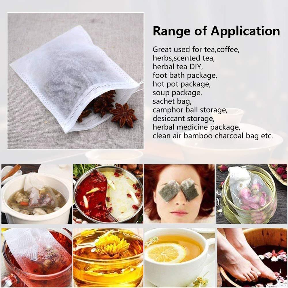 Bolsas de filtro de té 100 unids/lote, infusores de té desechables en forma de U, filtro de bolsitas de té, papel de sellado con cordón, bolsa de té vacía para hierbas, Té Suelto
