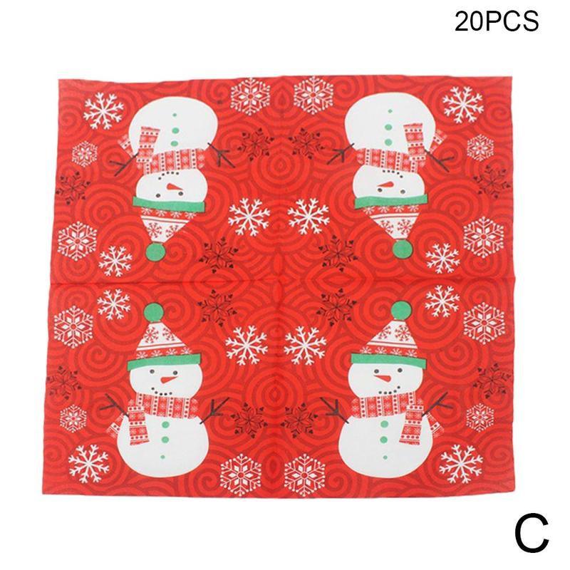 20 pièces/lot serviettes de Table de noël tapis en tissu imprimé Santa Tree bois pâte papier joyeux noël décor cuisine noël Table serviettes: C