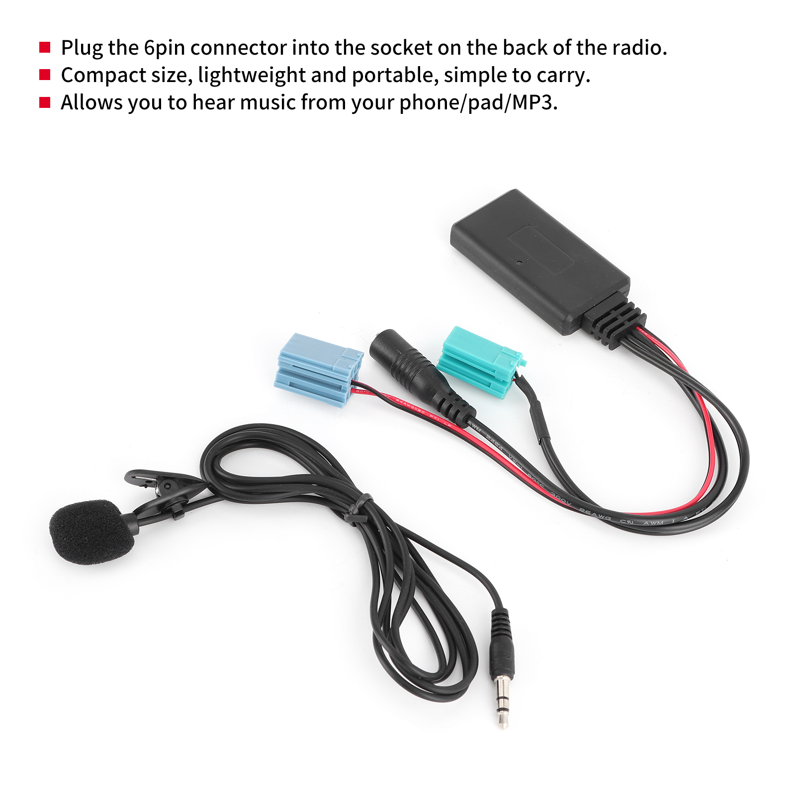 Bluetooth Audio Kabel 6pin Bluetooth Audio Kabel Auto Stereo Aux-In Adapter Met Microfoon Geschikt Voor Clio/Espace/Megane