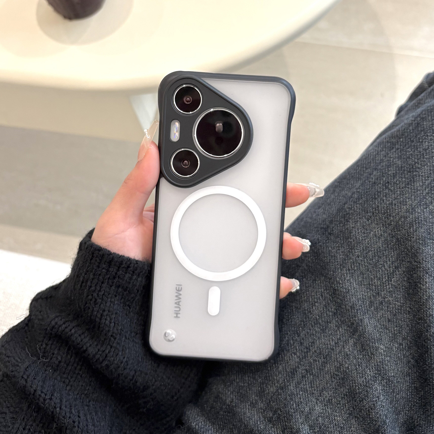 För magsafe ultratunt ramlöst magnetiskt skal för huawei mate 70 60 p70 p60 nova 13 honor 300 200 pro kylande matt hårt skal: Denim / Röd