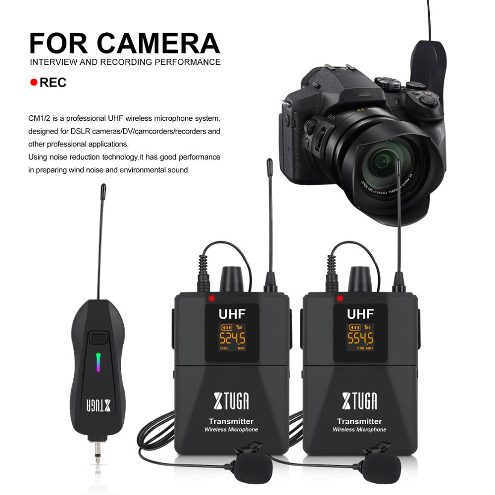 XTUGA Wireless Lavalier Microphone Camera Mic with Mini Rechargeable Receiver for Phones SLR Cameras Interview Live Recording