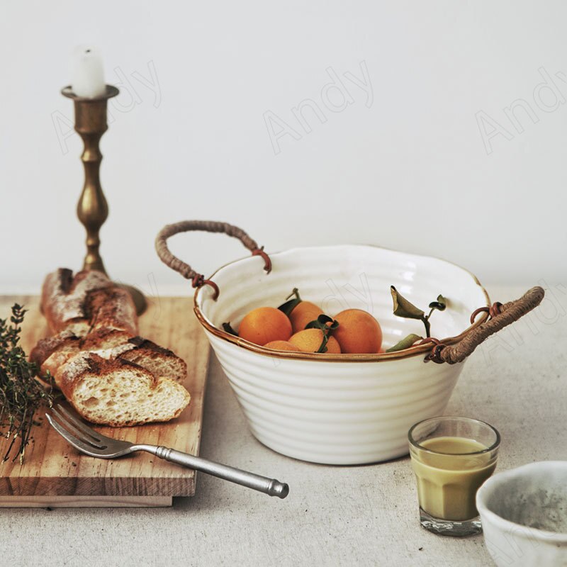 Retro Keramische Plaat Creatieve Hennep Touw Binaural Decoratieve Ontbijt Brood Schotel Desktop Fruitsalade Platen Keuken Servies