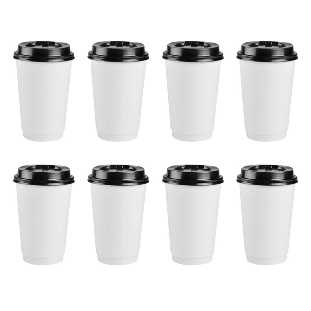 50 Stuks Wegwerp Koffie Kopjes Isolatie Takeaway Double-Layer Papier Cup Met Deksel (8Oz, 280Ml): As Shown