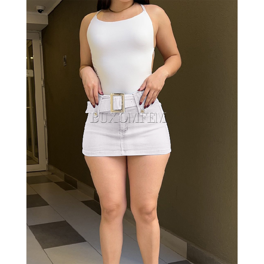 Summer Stylish Tight Miniskrit Slim Fit Adjustable Colorful Short Skrits with Belt Individualretro Unique Home Wear: XL / WHITE