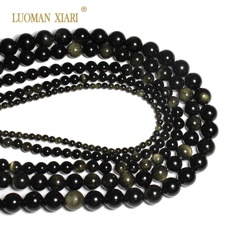 AAA+ Natural Stone Beads Round Golden Obsidian Beads For Jewelry Making DIY Bracelet Necklace 4/6/8/10/12/14 mm Strand 15''