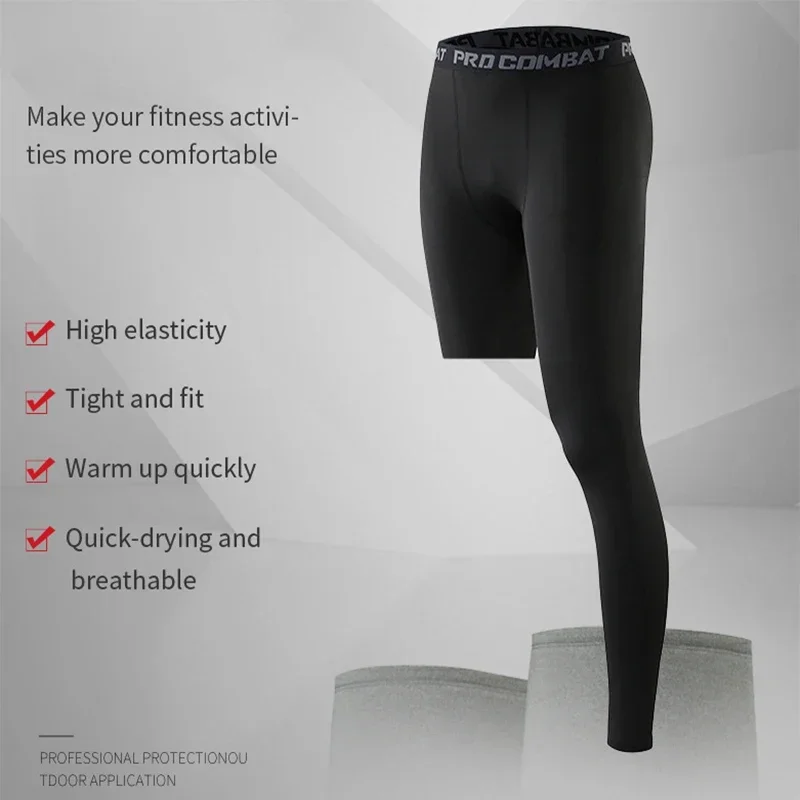 Pantalones de compresión de baloncesto para hombre, pantalones de ejercicio de capa Base, mallas deportivas ajustadas recortadas de una pierna, deporte de fútbol y Yoga