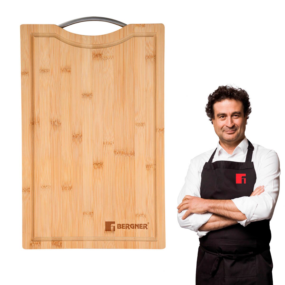Tabla de cortar Bambú de Bergner, moderna, , , resistente, duradera, ligera, limpieza, mango acero inoxidable, tacto agradable, tablas de cortar, tabla de cortar