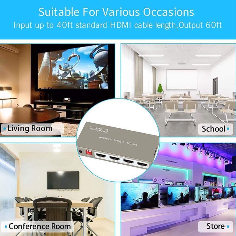 4k hdmi splitter 1 in 4 ut hdmi switch stöd 3d 1080p edid hdcp för  , ps4, ps3, blu-ray spelare, dvd, hdtv(eu plug)