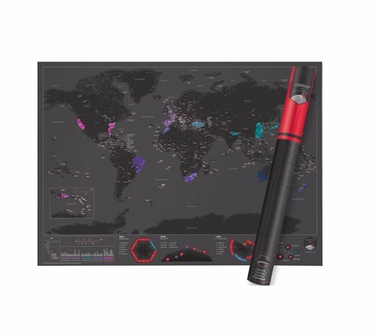 TIPTOP Scratch Map Gold Foil Black Scratch Map Travel World Scratch Off Foil Layer Coating World Map Kawaii School Office Supply