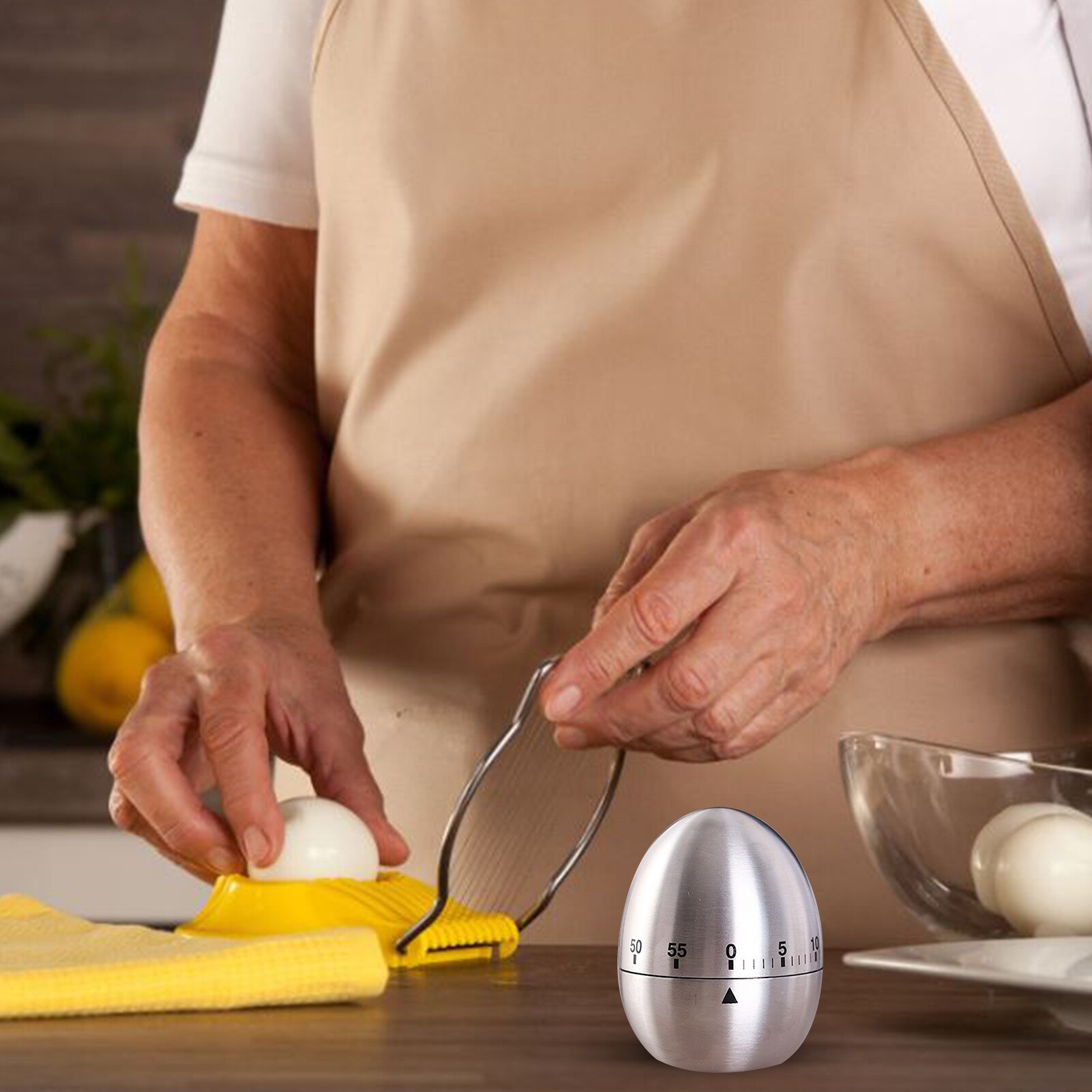 Egg Timer Lovely Egg-shaped Mechanical Clear Sound Kitchen Reminder Stainless Steel Mechanically Driven Timer