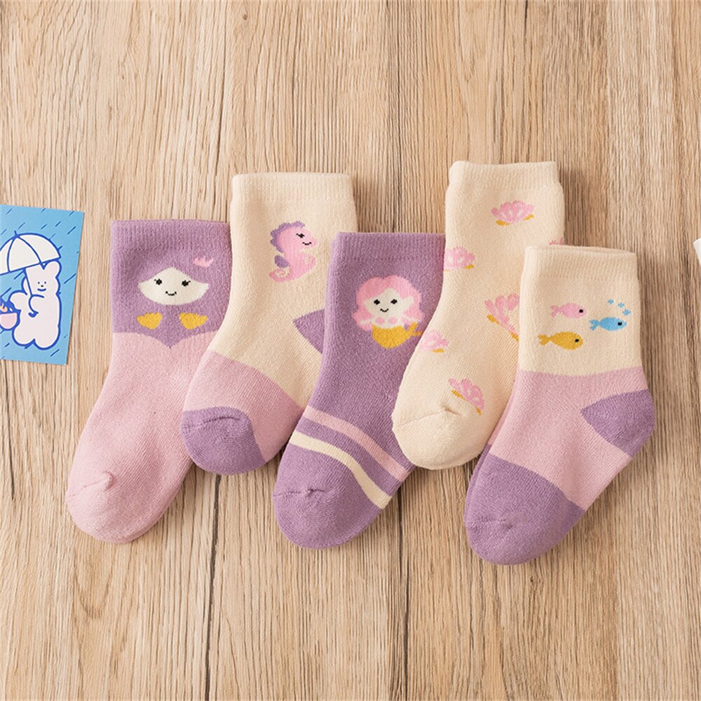 5pairs/set Cartoon Baby Socks Thicken Soft Warm for Baby Kids Children Girls Boys Autumn Winter Breathable Cotton Socks: style5