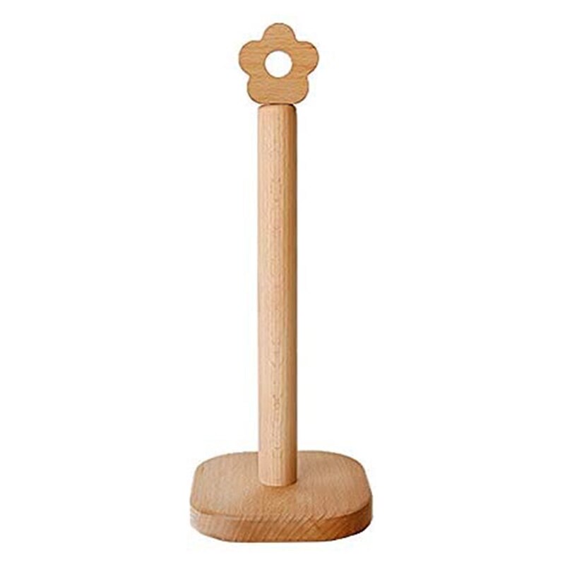 Beech Wood Paper Roll Holder Stand Natural Wood Paper Towel Holder for Kitchen Bathroom Living Room Flower