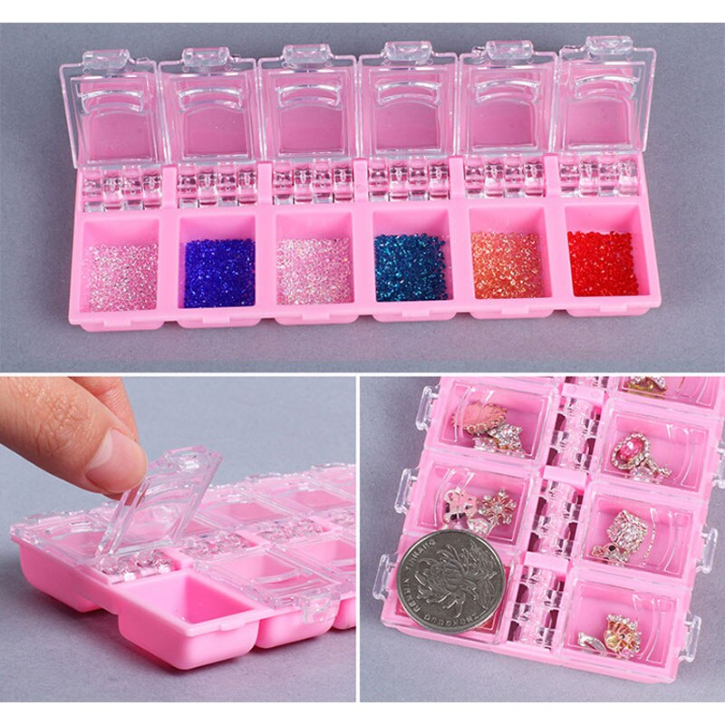 4 farver negle opbevaring case organizer klar plastik tom æske nail art rhinestones ædelstene smykker perler container