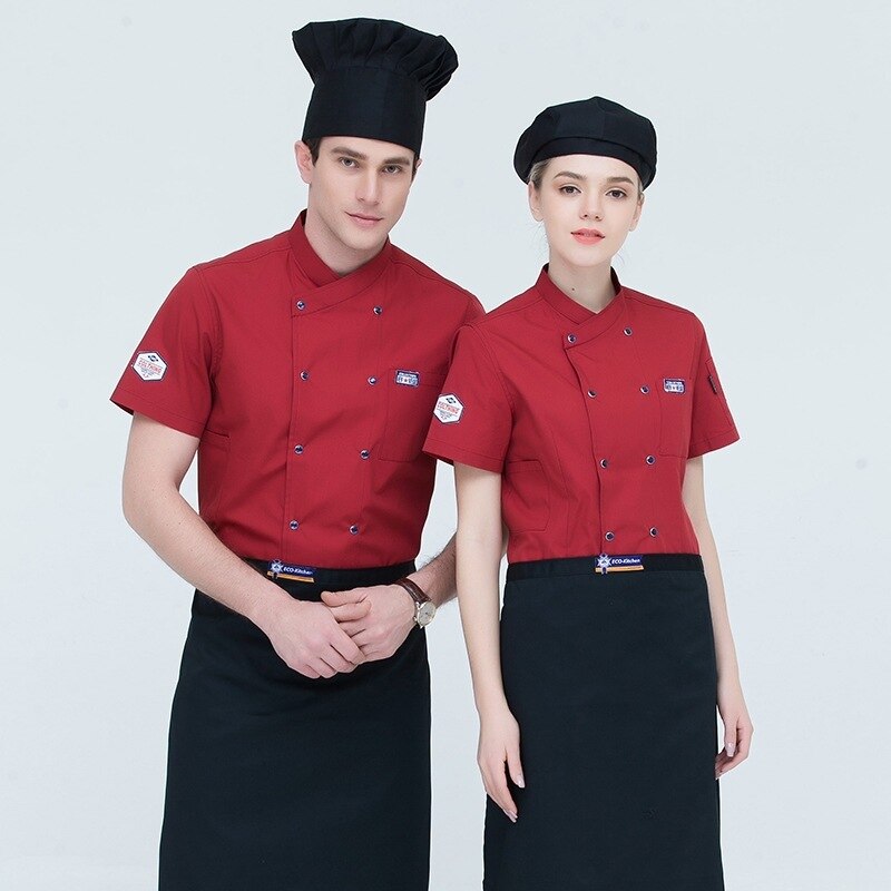 Kok køkken arbejdstøj top sommer kortærmet kok service restaurant hotel tjener overalls jakke arbejdstøj værktøj uniform