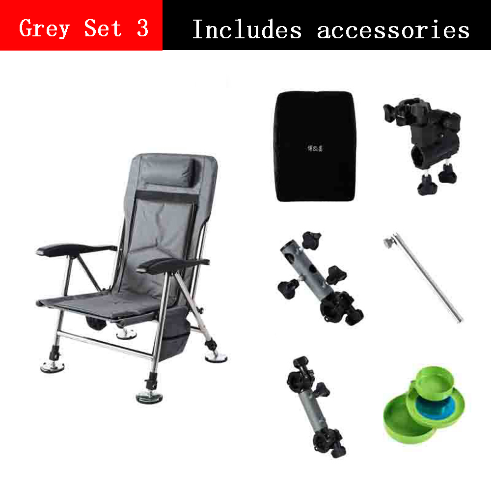 Fishing Chair Beach Chair Outdoor Foldable Fishing Chair Recliner four-leg Adjustable Portable Multifunction Fishing Chair: Grey Set 3
