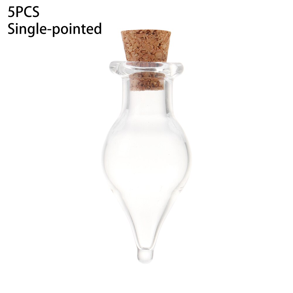 5Pc Mini Transparante Kurk Glazen Flessen Lege Sample Groene Kraal Potten Wishing Bulk Containers Decor Hangers Opslag Flacon: Single-pointed