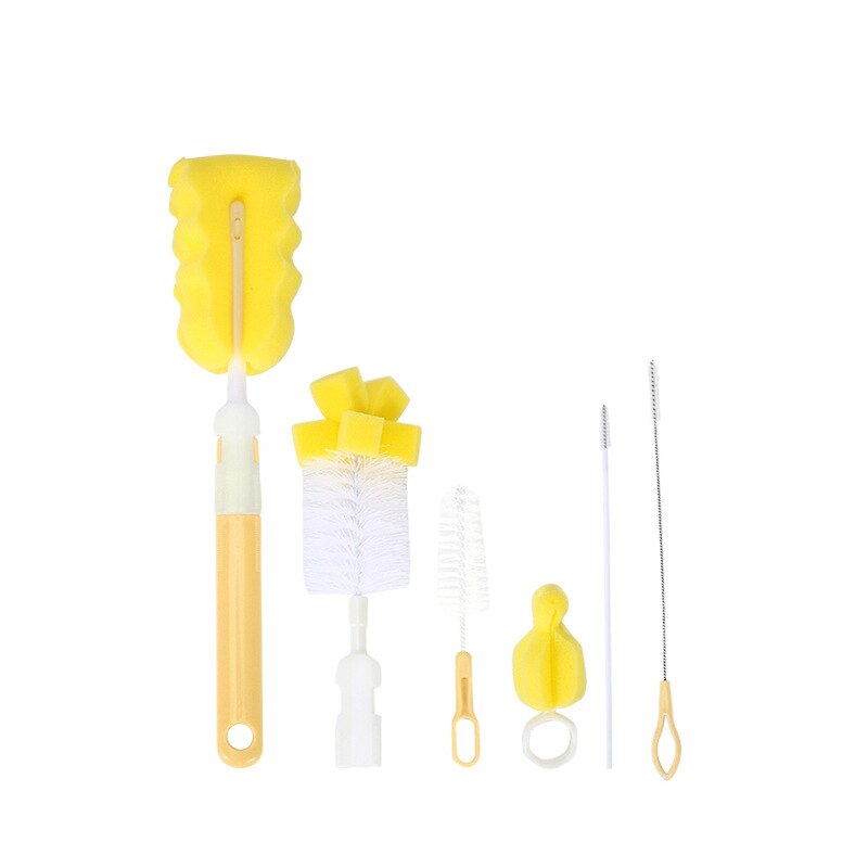 6Stck Baby Flasche Pinsel einstellen Baby Nippel 360-grad Rotierenden Sauberen Schwamm Auslauf Tasse Pinsel Bausatz Flasche Sauber werkzeug