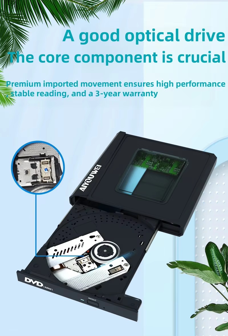 USB 3.0 Type-C DVD/CD Drive, High-Speed External DVD-RW Burner/Player for Desktop Computers and Laptops