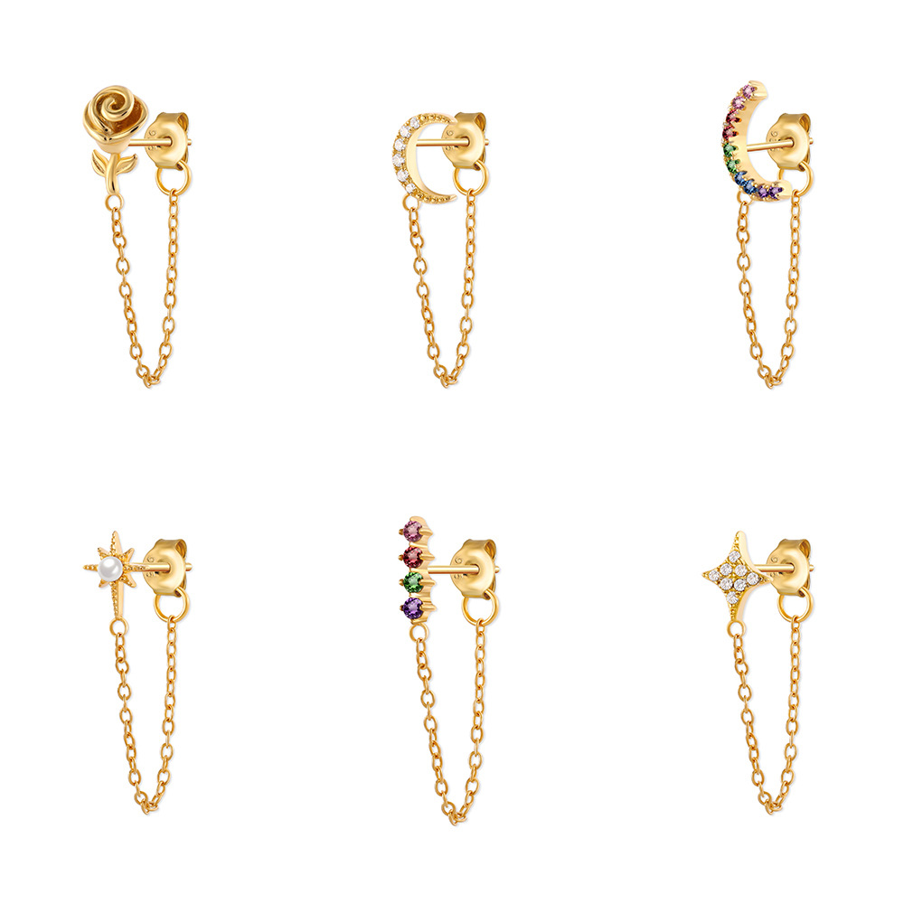 Funken Regenbogen Zirkon Gold Kette Ohrring Hypoallergen Zierlichen Stern Mond Blume Machen Einen Eindruck Ohrringe Für Frauen Schmuck