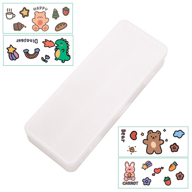 Przezroczysty lukier o dużej pojemności piórnik Kawaii dwupokładowy plastikowy piórnik szkolny piórnik dostarcza ołówki etui: biały